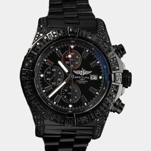 Breitling Customised Black Diamond Stainless Steel Super Avenger A13370 Automatic Men's Wristwatch 48 mm