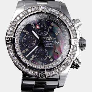 Breitling Customised Black MOP Diamond Stainless Steel Super Avenger A13370 Automatic Men's Wristwatch 48 mm