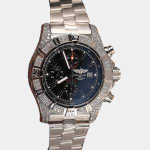 Breitling Customised Black Diamond Stainless Steel Super Avenger A1337011 Automatic Men's Wristwatch 48 mm