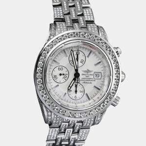 Breitling Customised White 15CT Diamond Stainless Steel Super Avenger A13370 Automatic Men's Wristwatch 44mm