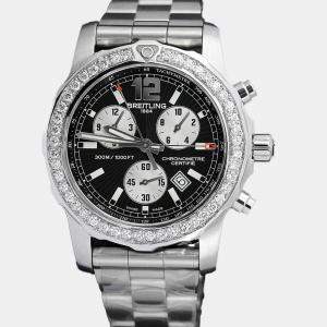 Breitling Customised Black Diamond Stainless Steel Colt Quartz Men's Wristwatch 44 mm