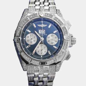 Breitling Customised Blue 12.00 Ct Diamond Stainless Steel Crosswind A44355 Automatic Men's Wristwatch 41 mm