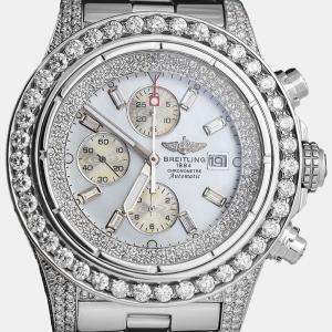 Breitling Customised White MOP Diamond Stainless Steel Super Avenger A13370 Automatic Men's Wristwatch 48 mm