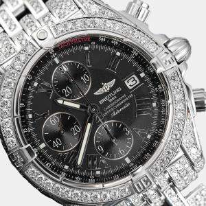 Breitling Customised Black 15CT Diamond Stainless Steel Chronomat Automatic Men's Wristwatch 44 mm