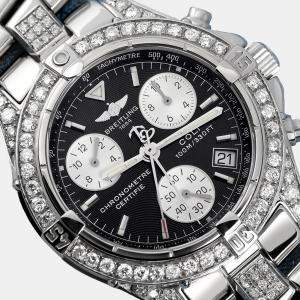 Breitling Customised Black Diamond Stainless Steel Colt A73350 Quartz Men's Wristwatch 38 mm