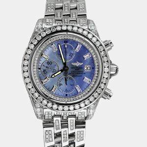 Breitling Customised Blue MOP 15.00 Ct Diamond Stainless Steel Evolution  A13356 Automatic Men's Wristwatch 44 mm