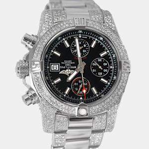 Breitling Customised Black Diamond Stainless Steel Avenger II A13381 Automatic Men's Wristwatch 43mm
