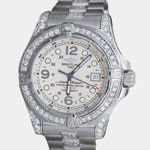 Breitling Customised Ivory Diamond Stainless Steel Aeromarine Superocean Automatic Men's Wristwatch 44 mm