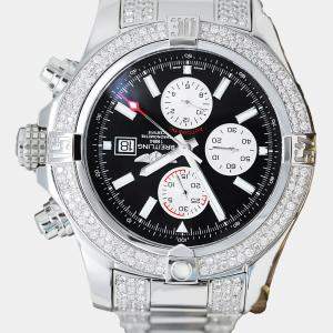 Breitling Customised Black  8.00 Ct Diamond Stainless Steel Super Avenger A13371 Automatic Men's Wristwatch 48mm