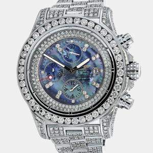 Breitling Customised Black MOP Diamond Stainless Steel Super Avenger A13370 Automatic Men's Wristwatch 48 mm