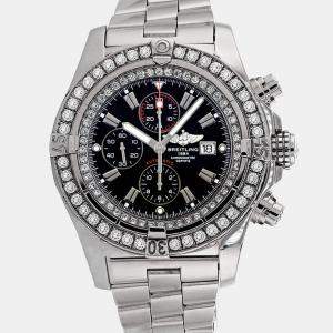 Breitling Customised Black 3.20CT Diamond Stainless Steel Super Avenger A13370 Automatic Men's Wristwatch 48 mm