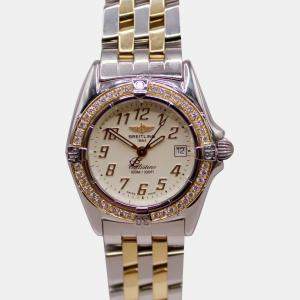 Breitling Customied White 18k Yellow Gold Stainless Steel Callistino Quartz Men's Wristwatch 28 mm