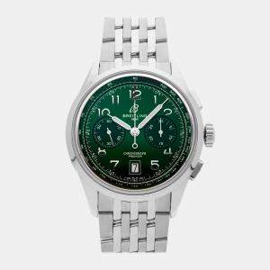 Pre Owned Breitling Premier B01 Chronograph AB0145371L1A1 Automatic Green Stainless Steel Men's Wristwatch 42mm