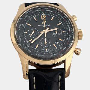 Pre Owned Breitling Transocean Unitime RB0510 Automatic Black 18k Rose Gold Men's Wristwatch 46 mm