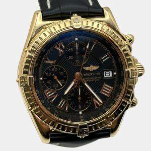 Pre Owned Breitling Crosswind Chronograph K13355 Automatic Black 18K Yellow Gold Men's Wristwatch 42 mm