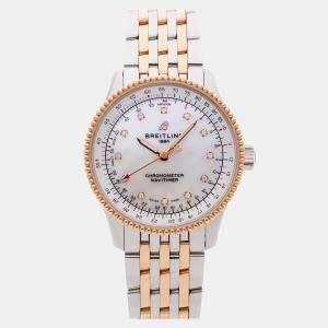 Pre Owned Pre-Owned Breitling Navitimer U17395211A1U1 White Automatic18k Rose Gold Stainless Steel Men's Wristwatch 35 mm