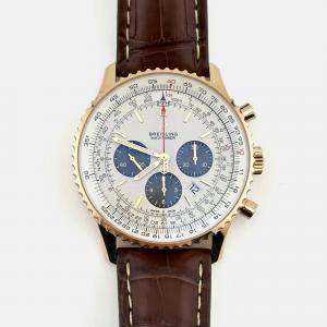 Pre Owned Breitling Navitimer 1 B01 Chronograph RB0127 Automatic White 18k Rose Gold Men's Wristwatch 46 mm