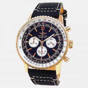 Pre Owned Breitling Navitimer H30330 Automatic Black Dial 18k Rose Gold Leather Men's Wristwatch 41 mm