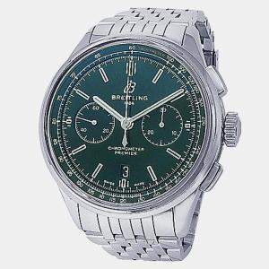 Pre Owned Breitling Premier B01 AB0118 Automatic Chronograph Green Dial Stainless Steel Men's Wristwatch 42mm