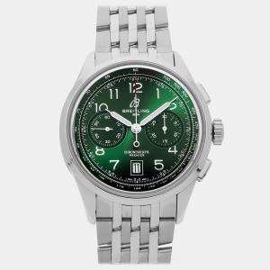 مملوكة مسبقًا Pre-Owned Breitling Premier B01 Chronograph AB0145371L1A1 Green Automatic Stainless Steel Men's Wristwatch 42 MM