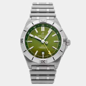 مملوكة مسبقًا Pre-Owned Breitling Chronomat A32398A11L1A1 Green Automatic Stainless Steel Men's Wristwatch 40 MM