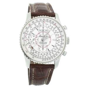 Breitling Silver Stainless Steel Leather Datora Montbrilliant Chronometer A21330 Men's Wristwatch 43 mm