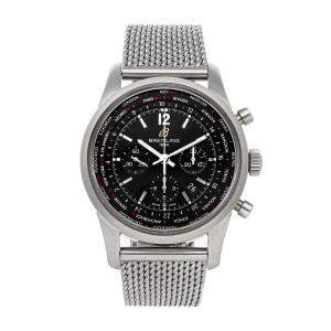 Breitling Black Stainless Steel Transocean Chronograph Unitime Pilot AB0510U6/BC26 Men's Wristwatch 46 MM