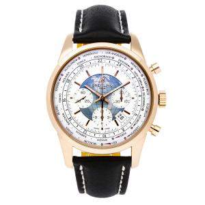 Breitling White 18K Rose Gold Transocean Chronograph Unitime RB0510U0/A733 Men's Wristwatch 46MM