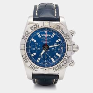 Breitling Blue Stainless Steel Croc Leather Limited Boutique Edition Special Delivery Chronomat AB01102A/C946 Men's Wristwatch 44 mm
