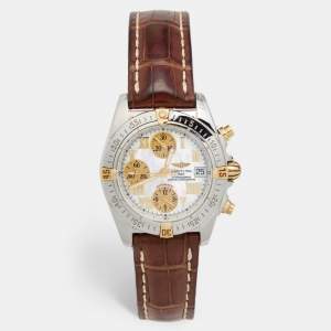 Breitling Mother of Pearl 18k Yellow Gold Stainless Steel Crocodile Cockpit B13358 Men's Wristwatch 39 mm