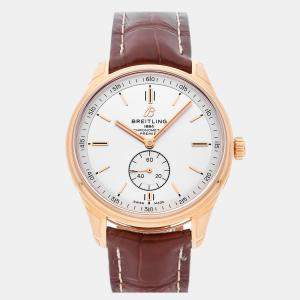 Breitling Silver 18k Rose Gold Premier R37340351G1P1 Automatic Men's Wristwatch 40 mm