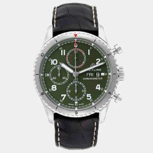 Breitling Green Stainless Steel Aviator A13316 Automatic Men's Wristwatch 43 mm