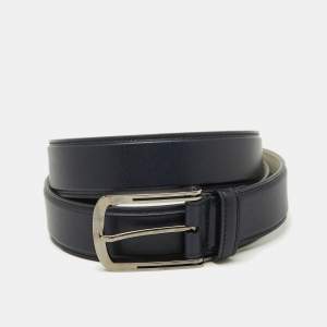 Brioni Navy Blue Leather Buckle Belt 110CM