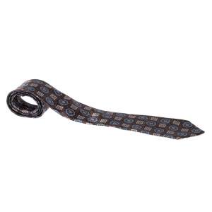 Pre Owned Brioni Vintage Brown Floral and Geometric Print Silk Tie