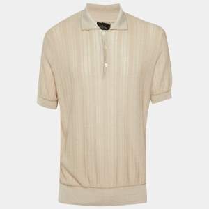 مملوكة مسبقًا Brioni Beige Melange Knit Polo T-Shirt L
