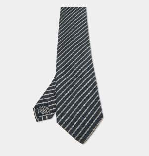 Brioni Navy Blue Striped Silk Traditional Tie