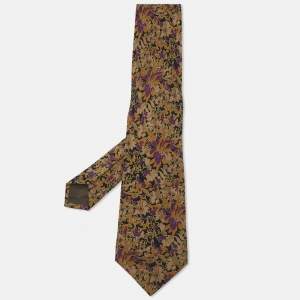 Brioni Brown Floral Printed Silk Tie 