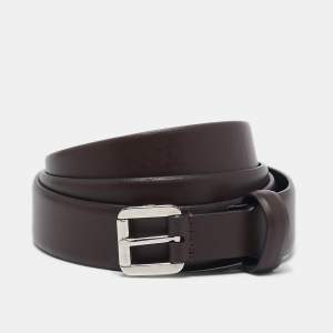 Brioni Dark Brown Leather Buckle Belt 105CM