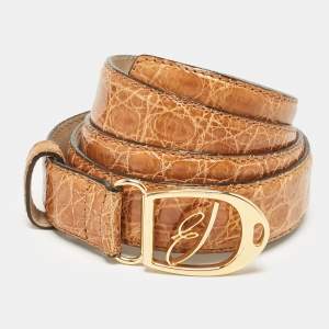 Brioni Tan Crocodile Logo Buckle Belt 100CM