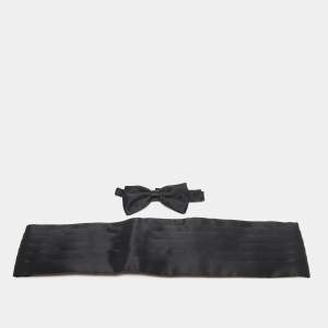 Brioni Black Silk Cummerbund and Bow Tie Set XXL