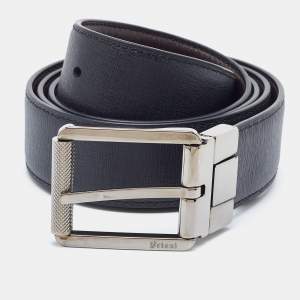 Brioni Black/Brown Leather Cut to Size Reversible Buckle Belt