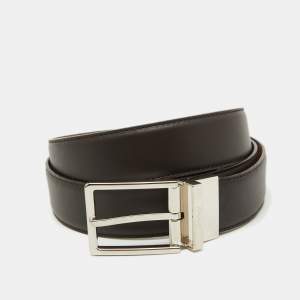 Brioni Dark Brown Leather Cut to Size Reversible Buckle Belt