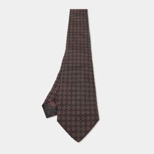 Brioni Brown/Pink Floral Patterned Silk Traditional Tie 