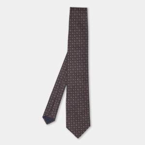 مملوكة مسبقًا Brioni Brown/Blue Patterned Embroidered Silk Tie