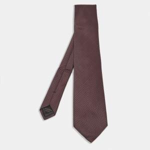 Pre Owned Brioni Burgundy Striped Jacquard Traditional Tie