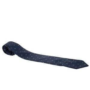 ربطة عنق بريوني حرير جاكار نمط هندسي أزرق داكن