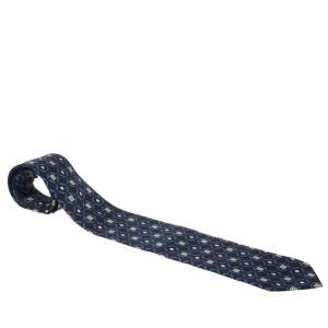 ربطة عنق بريوني فينتدج حرير طباعة هندسية زرقاء