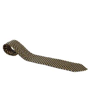 ربطة عنق بريوني فينتدج حرير مطبوع بولكا دوت أزرق و أصفر 