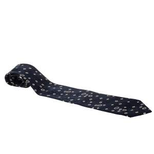 Brioni Vintage Navy Blue Circle Print Traditional Silk Tie