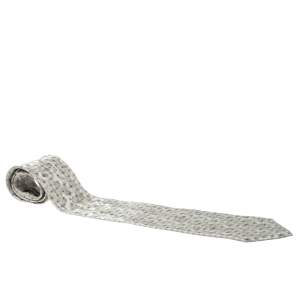 Brioni Vintage Pale Pearl Grey Jacquard & Printed Silk Tie
